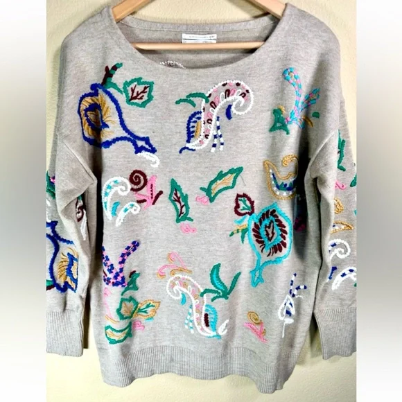 Anthropologie Embroidered Pullover Sweater in Neutral Motif - Picture 7 of 12